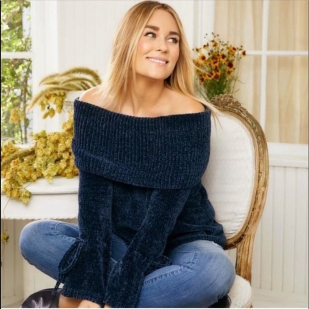 LC Lauren Conrad Navy Blue Chenille Knit Sweater